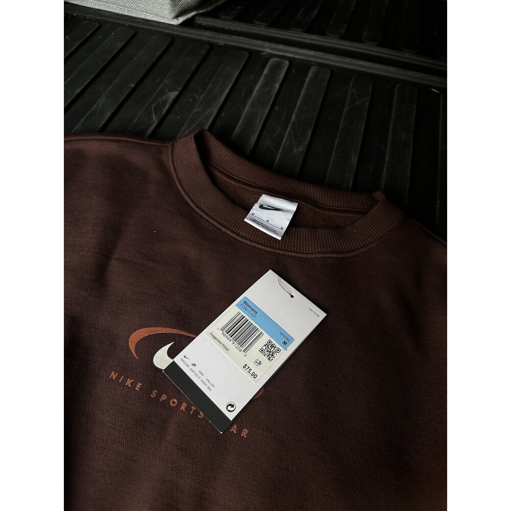 Nike Fleece Women's Medium Boxy Oversized Cropped Swoosh Sweatshirt Brown